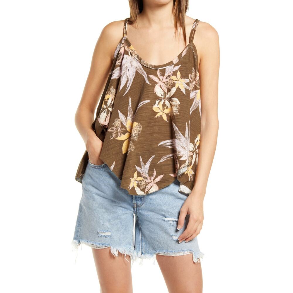 New Free People Hey Girl Cotton Tank Top in Army Combo Women's Size S